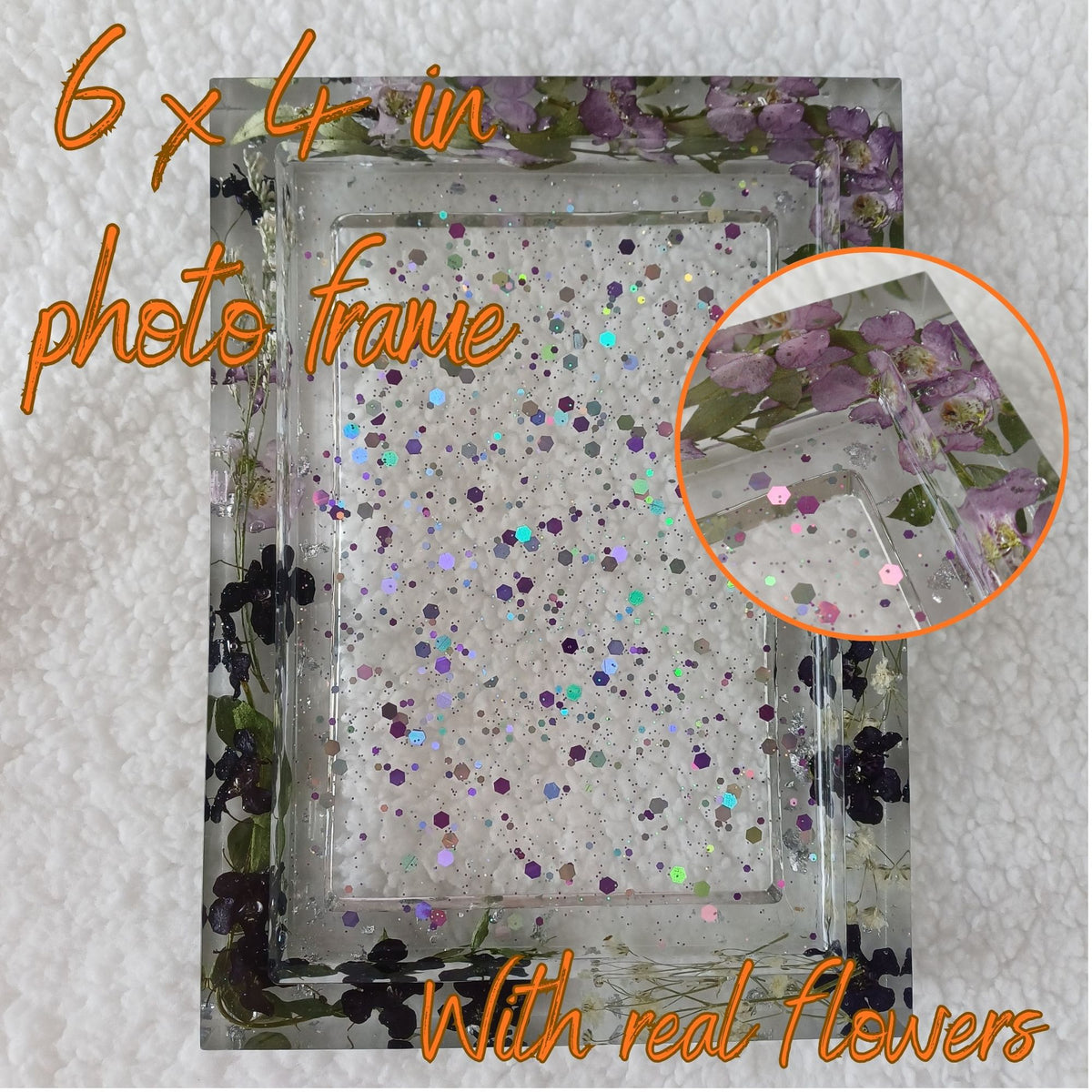 Wedding or Anniversary Photo Gift, Picture Frame with Real Flowers, 6x4 Photo with Stand, Ready to Ship