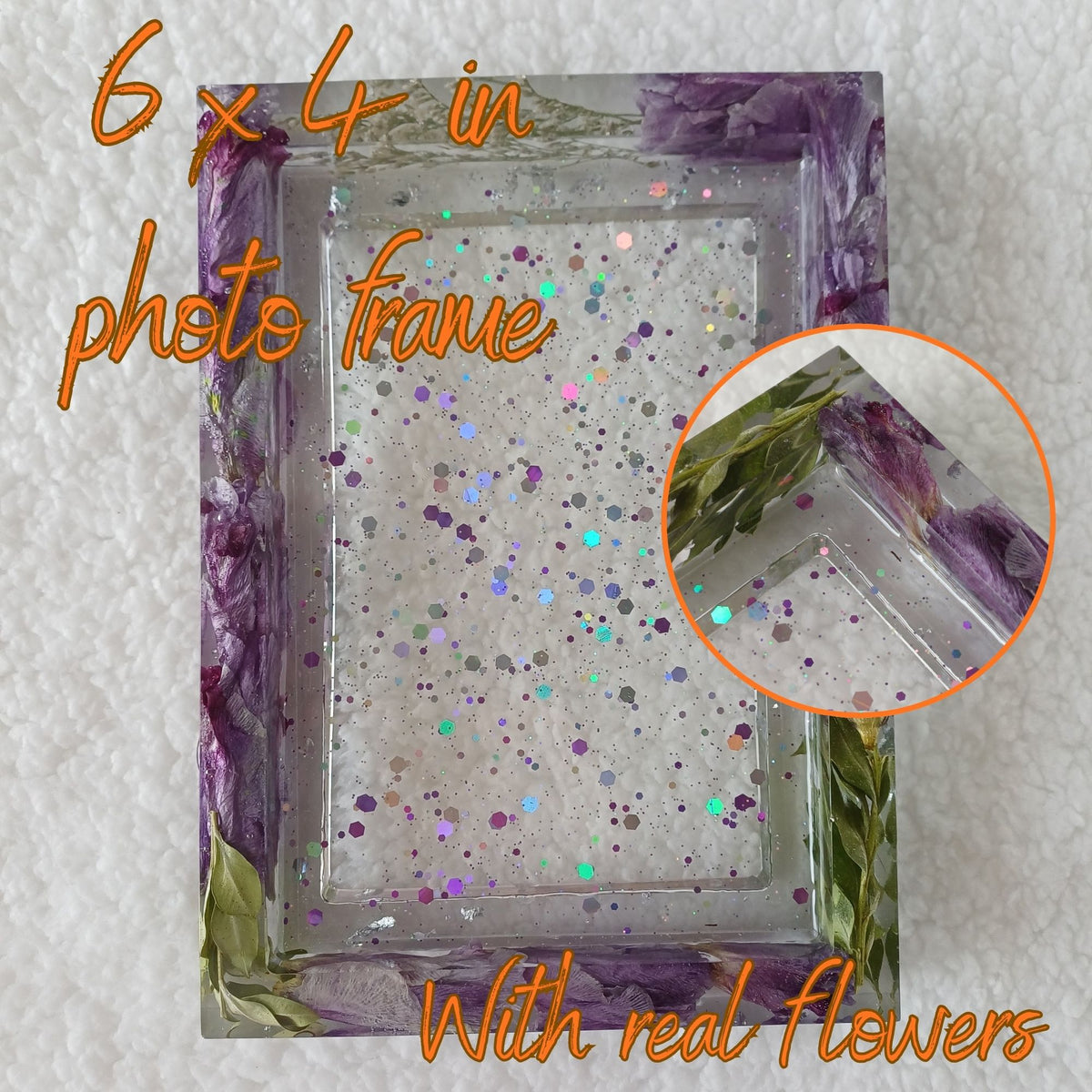 Wedding or Anniversary Photo Gift, Picture Frame with Real Flowers, 6x4 Photo with Stand, Ready to Ship