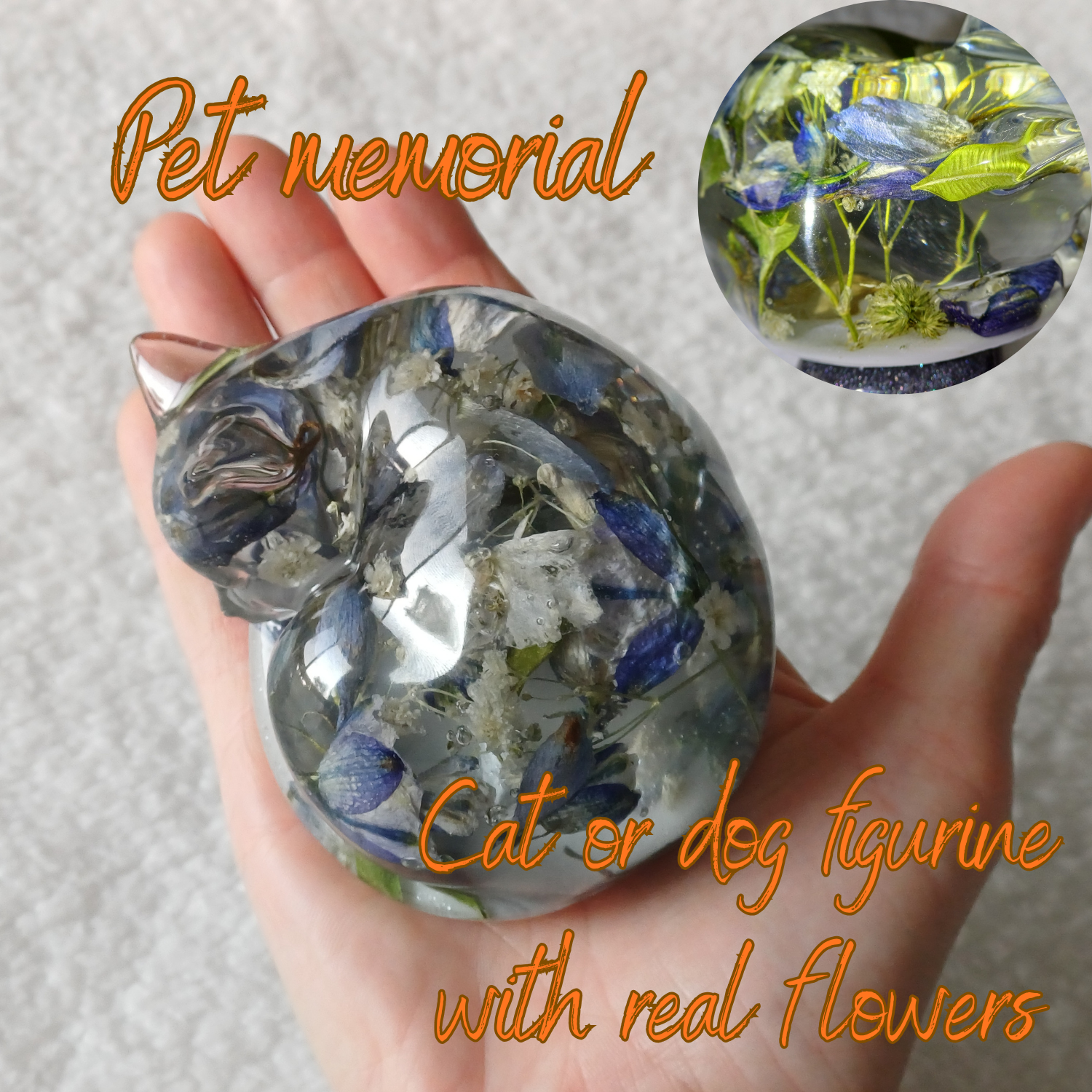 Custom or Ready-to-Ship Resin Cat Dog Figurines with Flowers