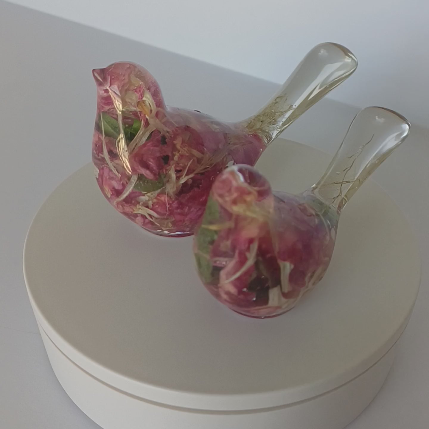 Two Resin Birds with Real Flowers, Ready or Custom Made