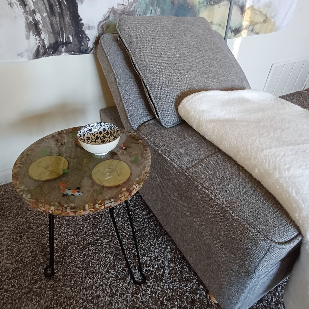 Round Resin Accent Table, Koi Pond Side Table